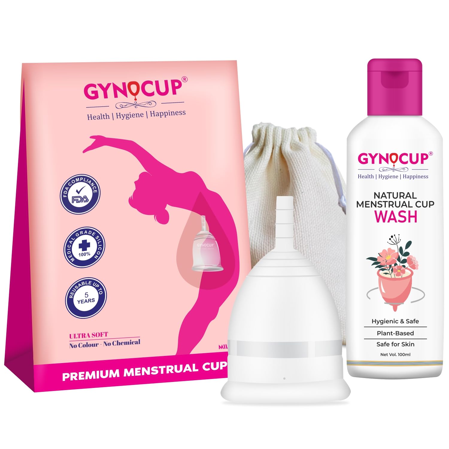 GynoCup Reusable Menstrual Cup for Women - Ultra Soft, Odour and Rash Free, No Leakage, Protection for Up to 10-12 Hours, FDA Approved (Small)