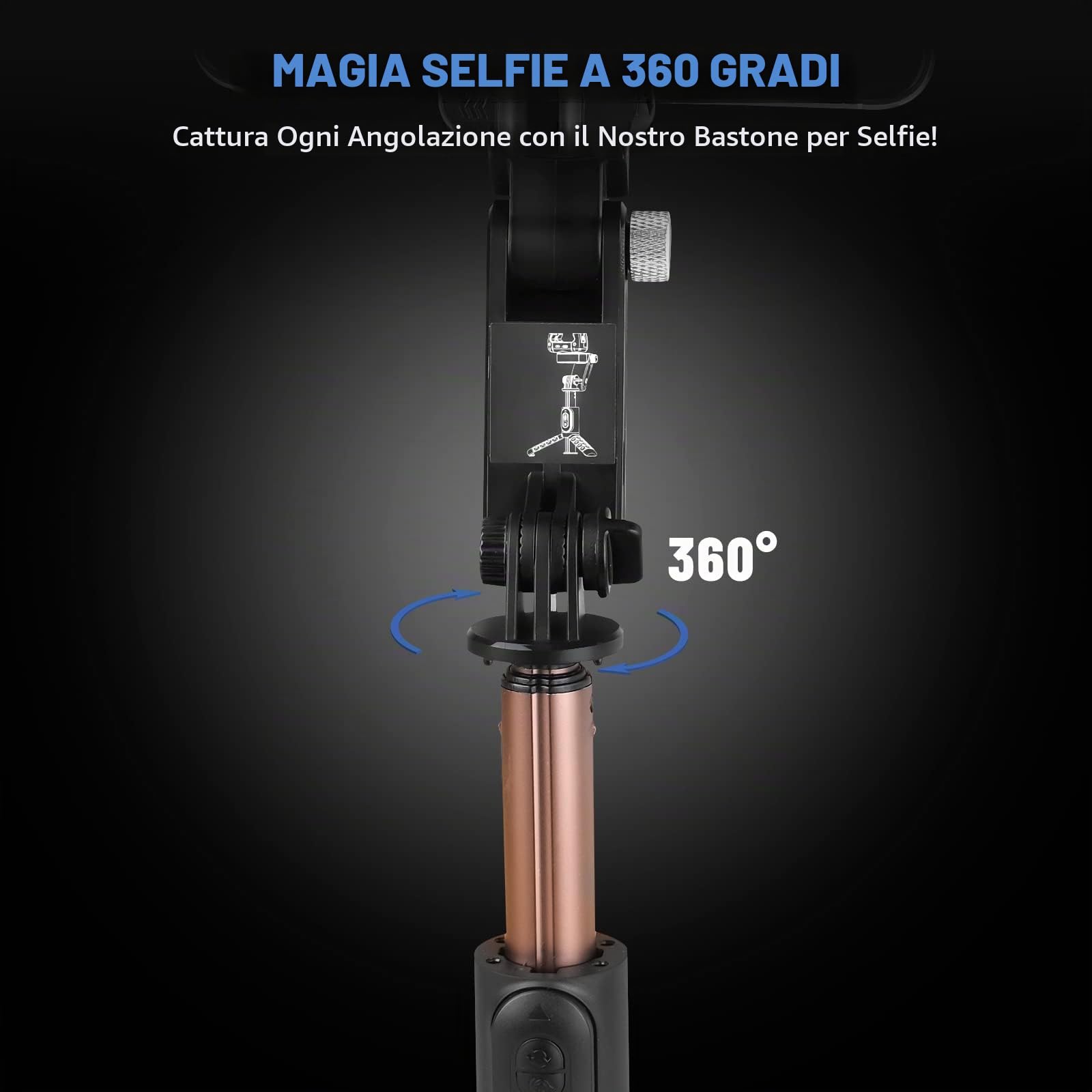 Gimbal Stabilizzatore Smartphone,Treppiede Selfie Stick Estensibile con Bilanciamento Automatico e Telecomando Wireless,Rotazione Automatica di 360° per IOS/Android (Nero)