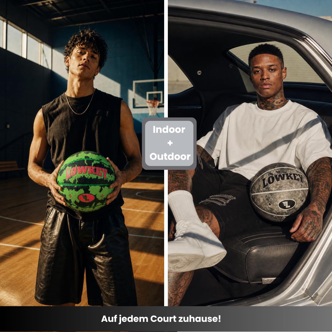 Lowkey Balón de Baloncesto para Interior y Exterior, Talla 7 | Balón de diseño | Balón con Revestimiento Antideslizante y Agarre Premium en diseños Melon, Moon y Ice Pop