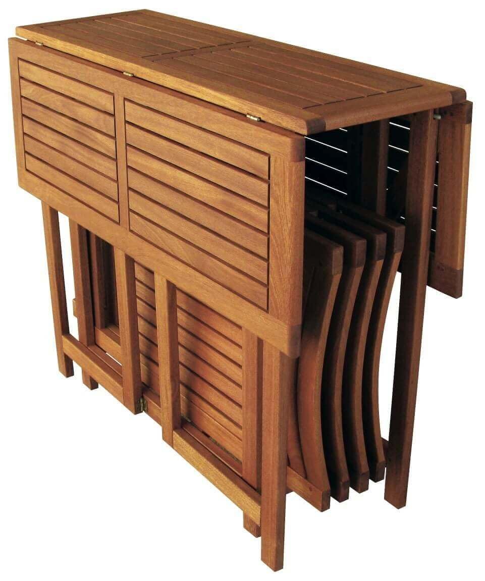 milani home Set Tavolo + 4 Sedie in Legno di Acacia per Esterno Giardino Portico Ristorante Bar Hotel Albergo Agriturismo