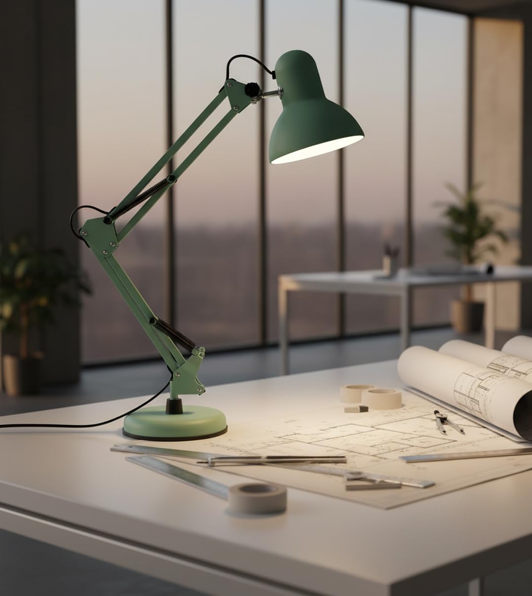 BEL AIR HOME - Lámpara de Escritorio LED Articulada Flexo Antigona | Diseño Vintage Retro | Altura Ajustable 34-67 cm | Metal Resistente | Ideal para Oficina y Hogar, (VERDE MATE)
