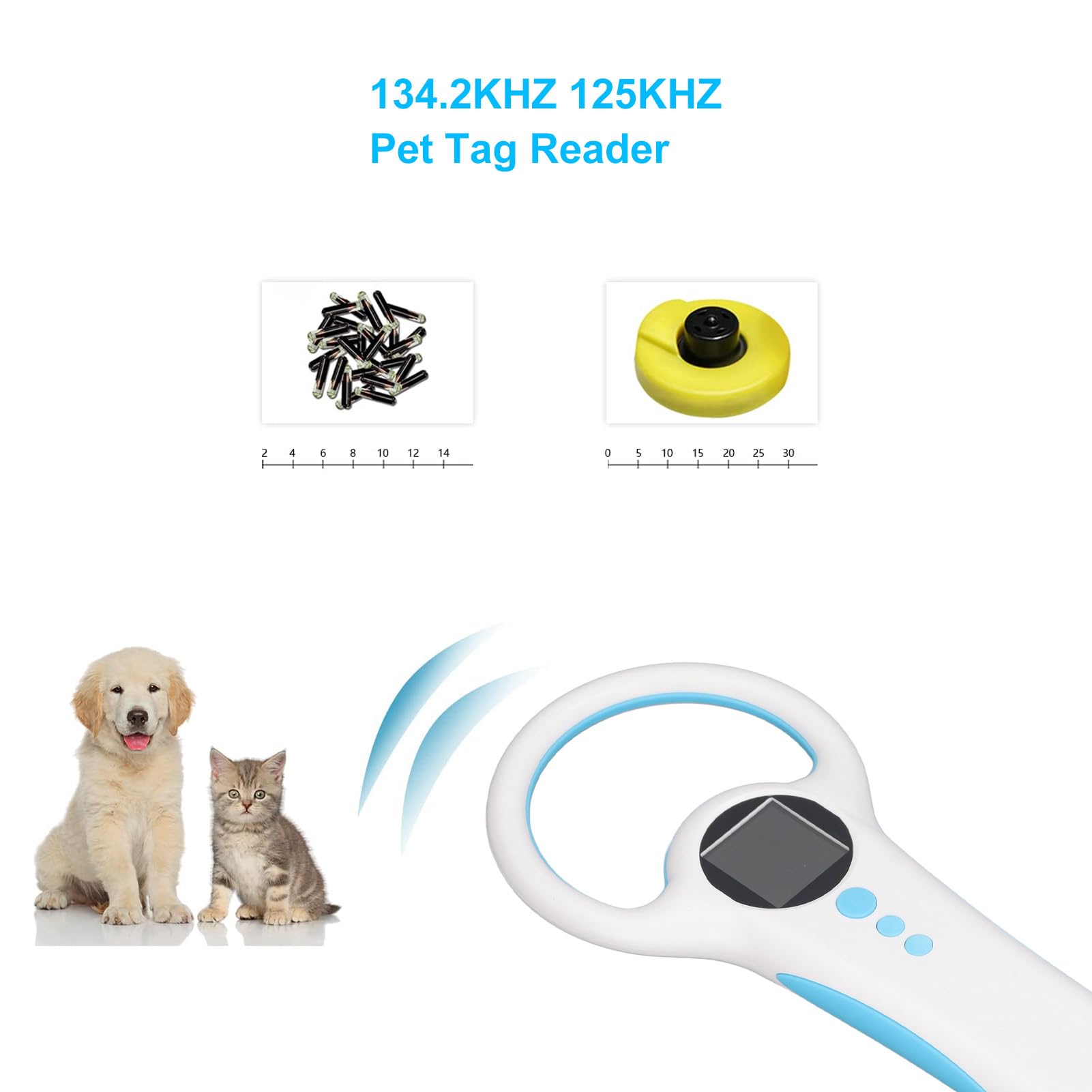 Scanner portatile per microchip per animali domestici RFID, con doppia frequenza 134,2kHz 125kHz, portata di scansione da 8 a 20 cm, 800 memorizzazione dati, per