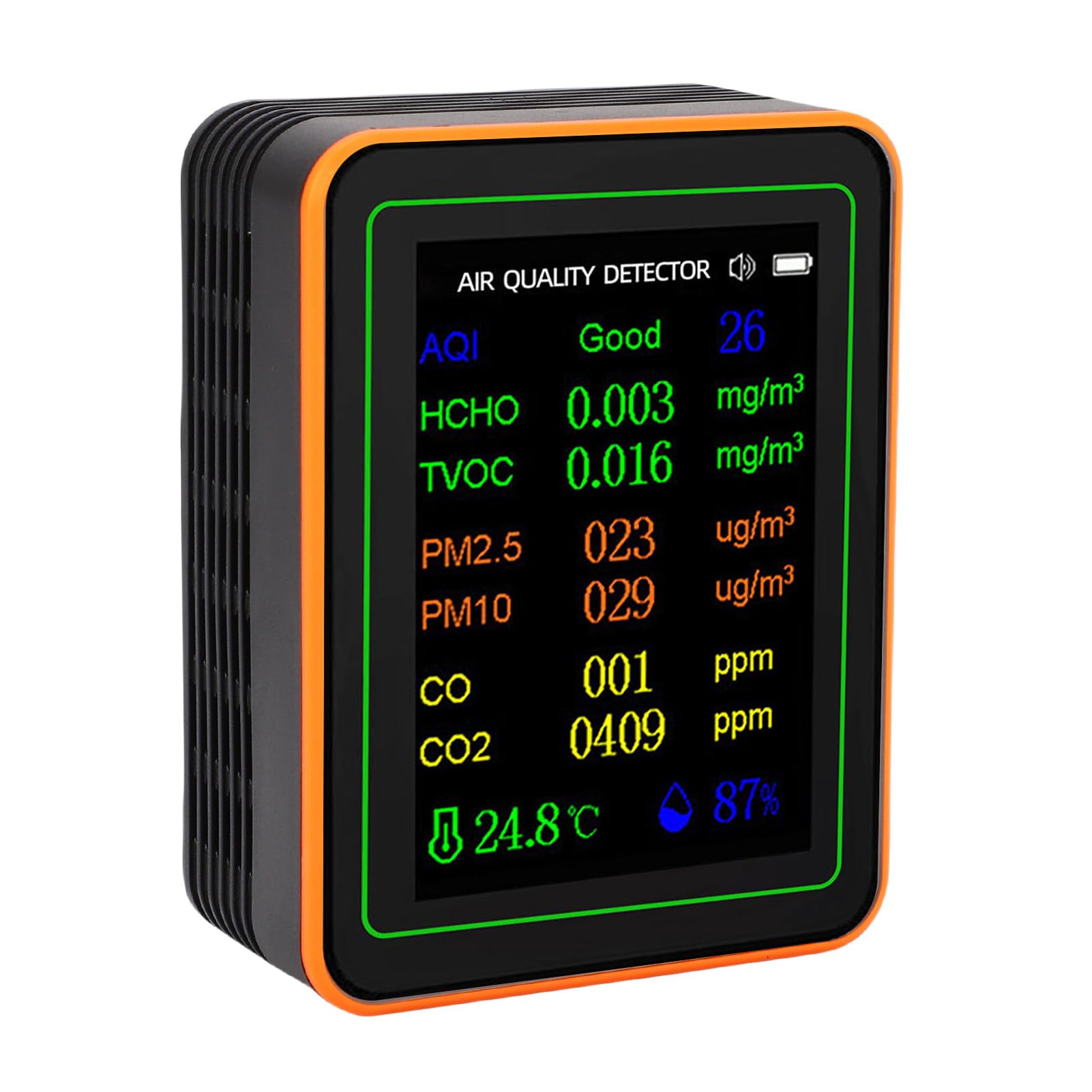 Monitor della qualità dell'aria con Display a Colori, Rilevatore di CO2 TVOC HCHO, Tester PM2,5 PM10 con umidità della Temperatura e Display LCD, Batteria da 1200 MAh Tipo C USB, Ideale (#1)