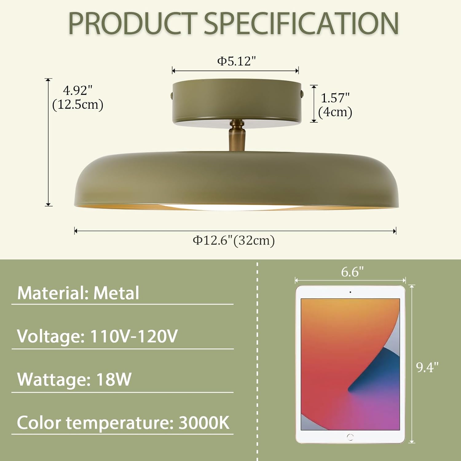 BISAMIYA Modern LED 12.6 inch Ceiling Light, Adjustable Semi Flush Mount Ceiling Light Fixture, Brass Accent, for Hallway, Kitchen, Entryway, 18W 3000K Warm White