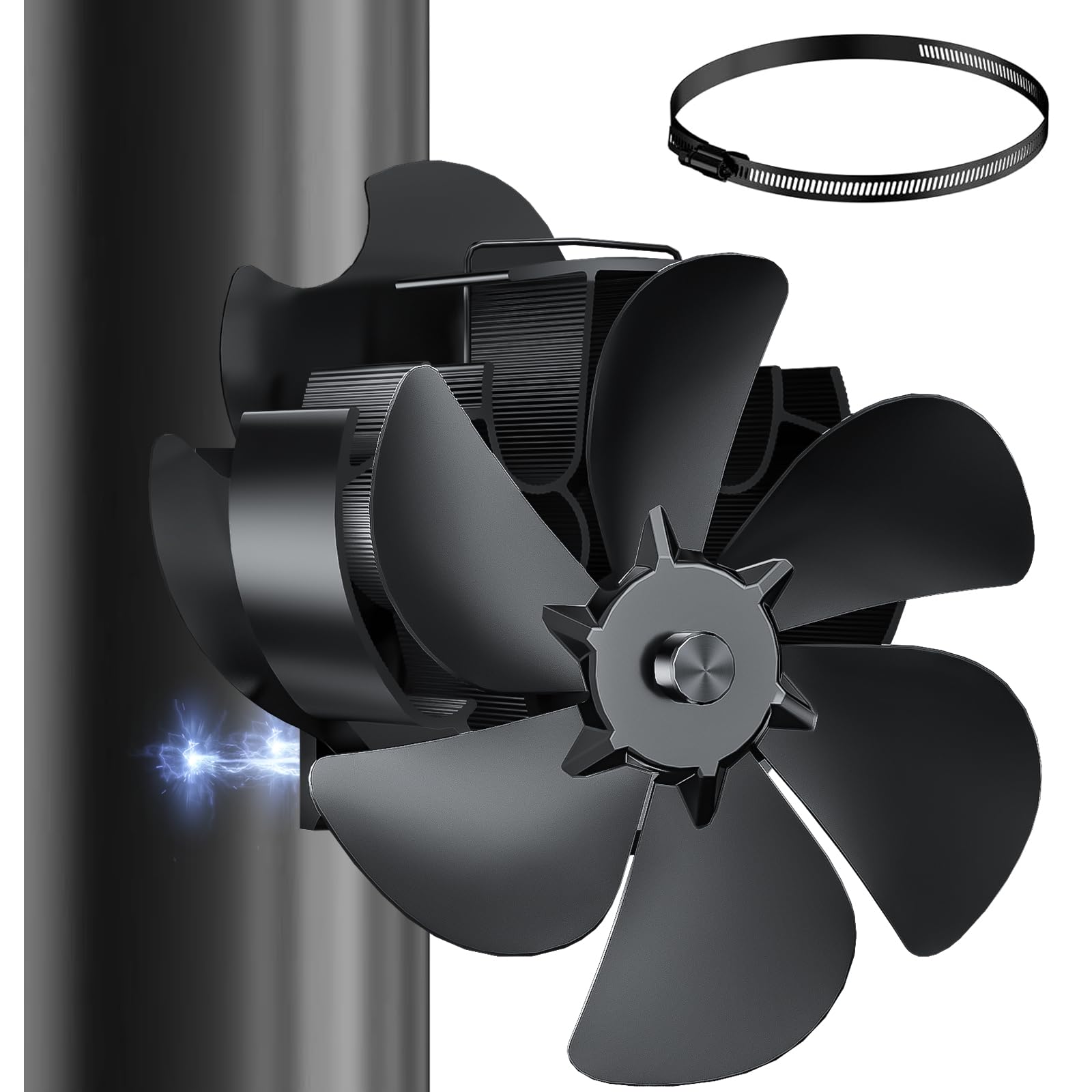 Ventilador estufa leña Magnético 6 Aspas, ventilador chimenea leña con termómetro magnético, ventilador de chimenea