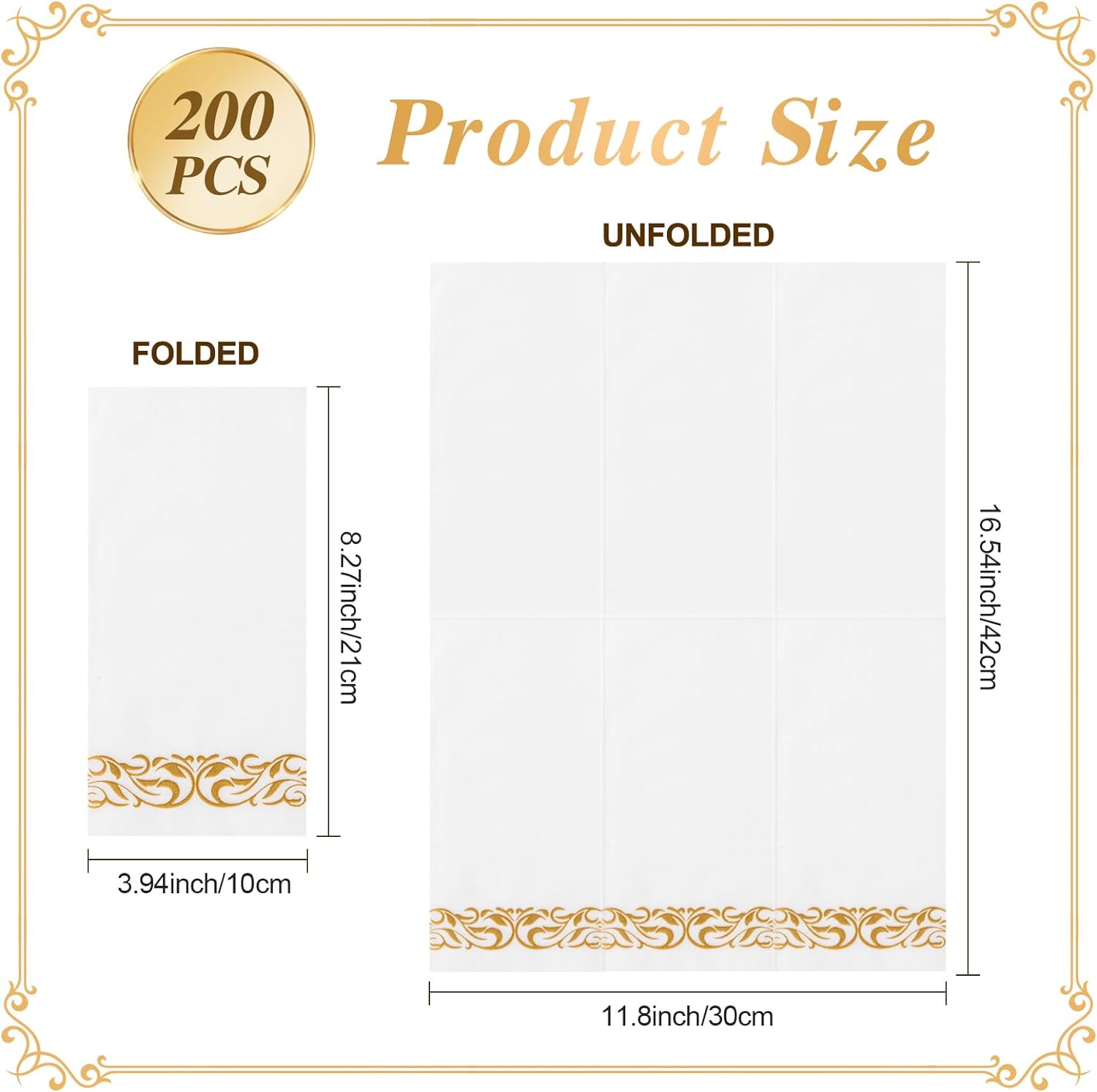 Goodluck 200-Pack Linen-Feel Disposable Guest Towels – Soft and Absorbent Paper Hand Towels for Bathroom or Kitchen – Elegant White Napkins with Gold Design for Parties, Weddings, Dinners Events