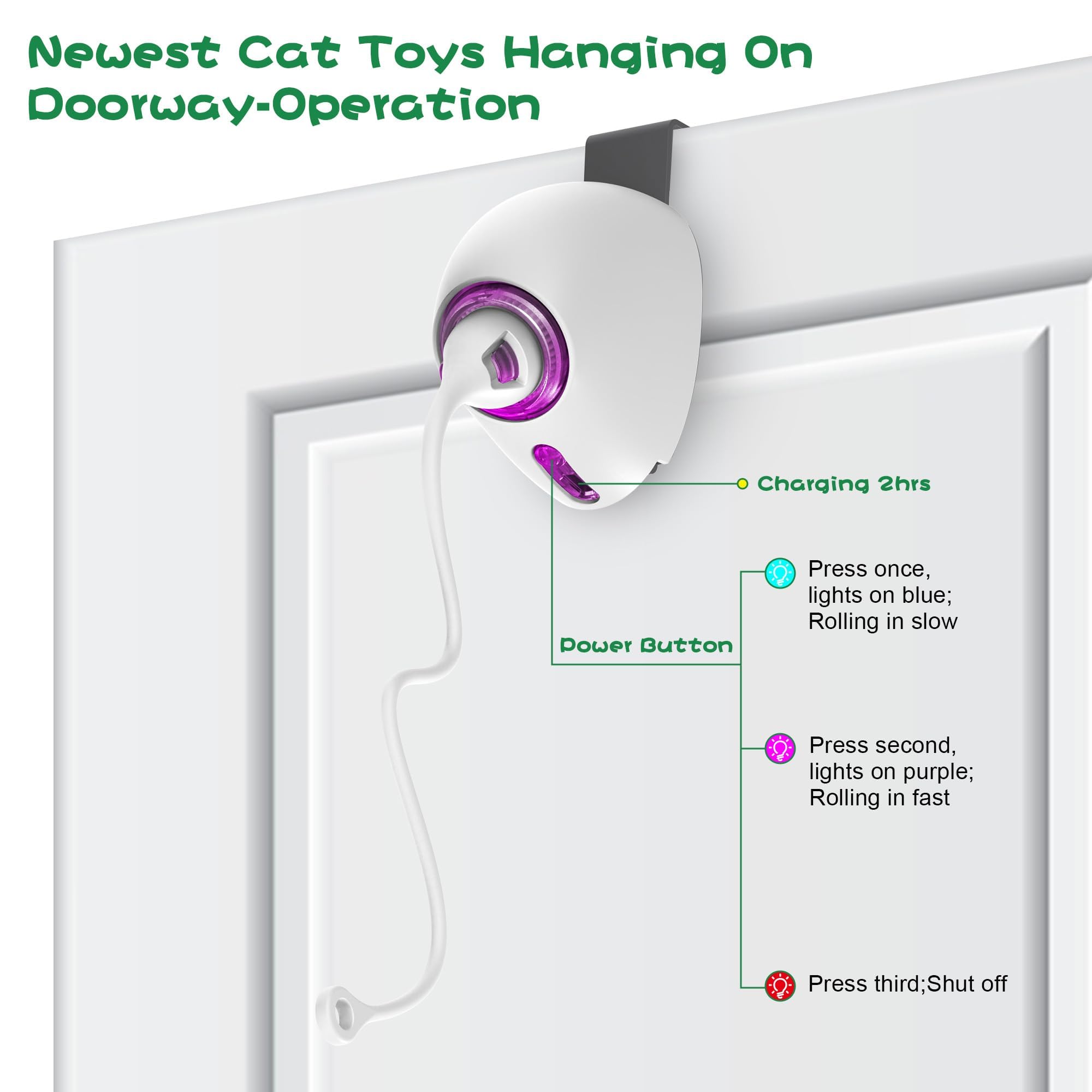 IOKHEIRA Interactive Cat Feather Toys for Indoor Cats Automatic Teaser Rope Cat Toy Hanging Electric Cat Toys, Rechargeable Play Chase Exercise Kitten Toys