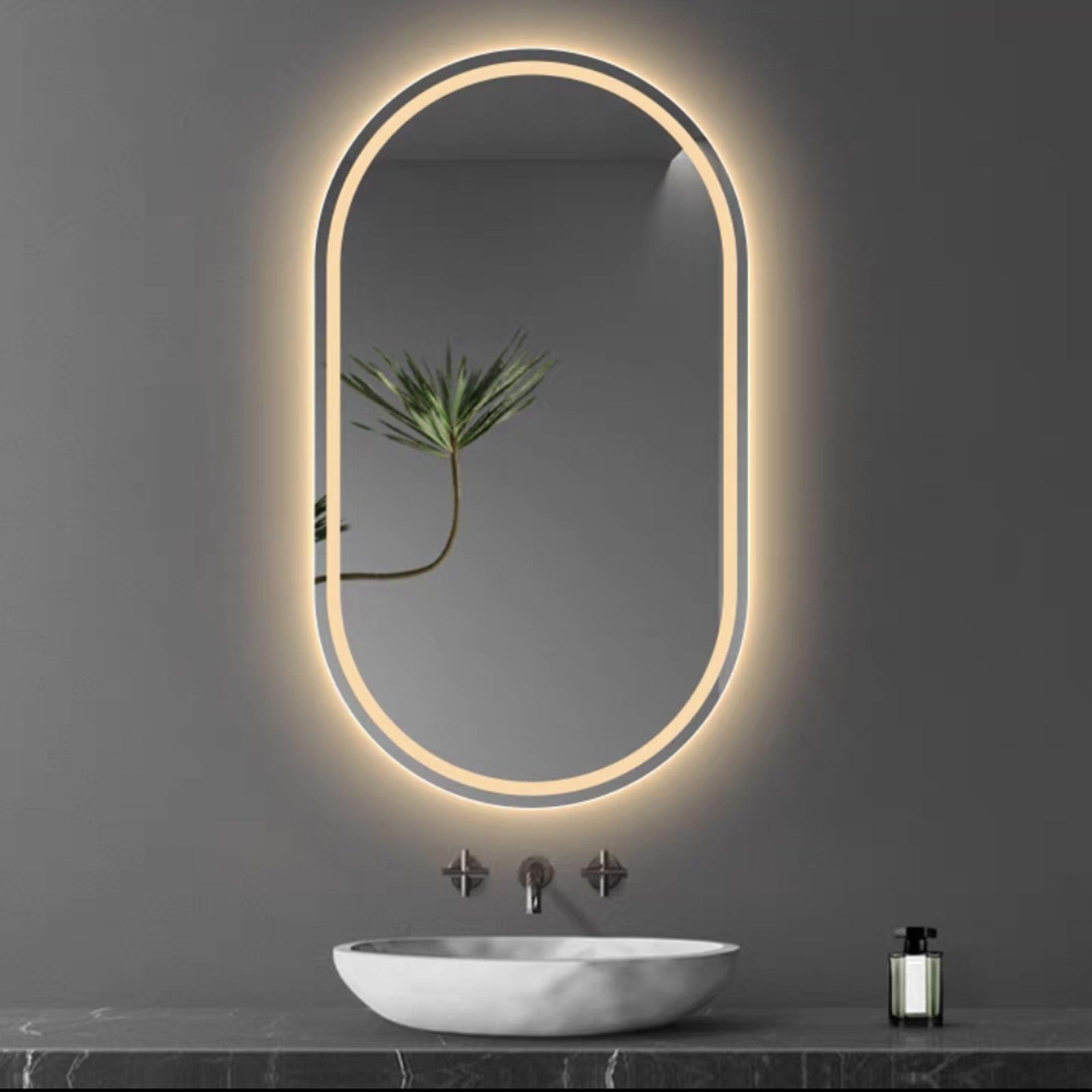 SXFSDOU LED Lighted Oval Bathroom Mirror, Dimmable Makeup Vanity Mirror with Smart Switch, 40x70cm|40x80cm|50x80cm|60x90cm, 3 Color Options, Stylish Design