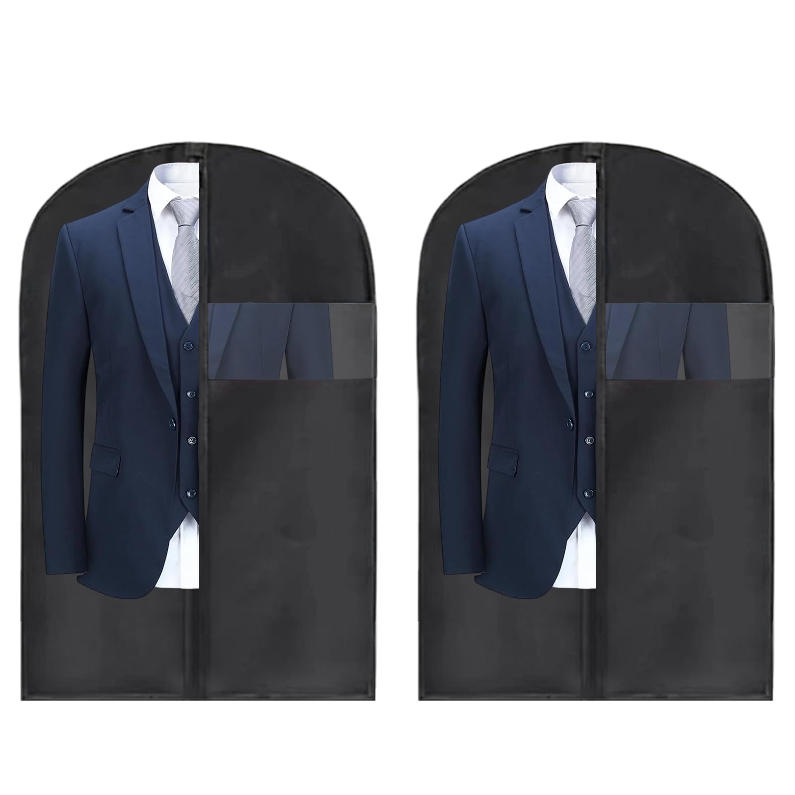 YSDINK 2 PCS Breathable Garment Bags with Zipper, Dustproof and Waterproof Clothes Protector for Home and Travel Storage, Ideal for Long Dresses, Suits, and Coats (Black, 60x120)