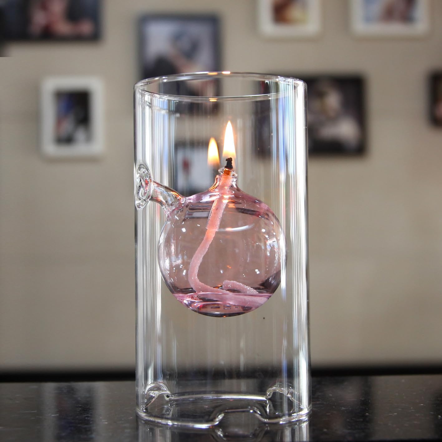 Glass Oil Light Borosilicate Includes Bliss Suspended Hurricane Candle Holder Sleeve Lamp 8 x15CM (Within Pink Ball)