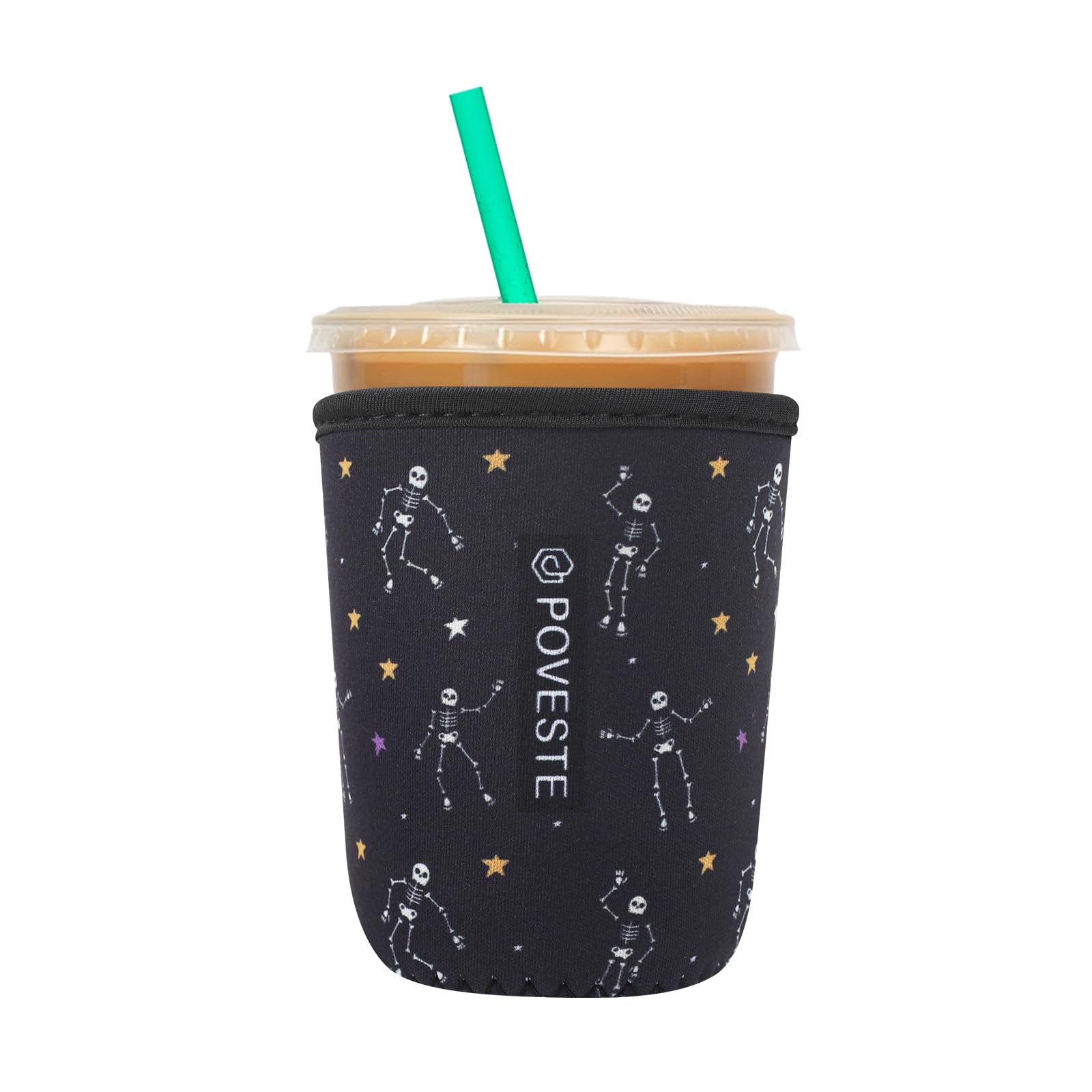 Reusable Neoprene Insulator Sleeve for Iced Coffee &amp; Cold Soda, Coffee Sleeves for Iced &amp; Hot Drinks, Cold Beverage Cooler Compatible with Starbucks, Dunkin (Dance Skull, Small: 16-18oz)