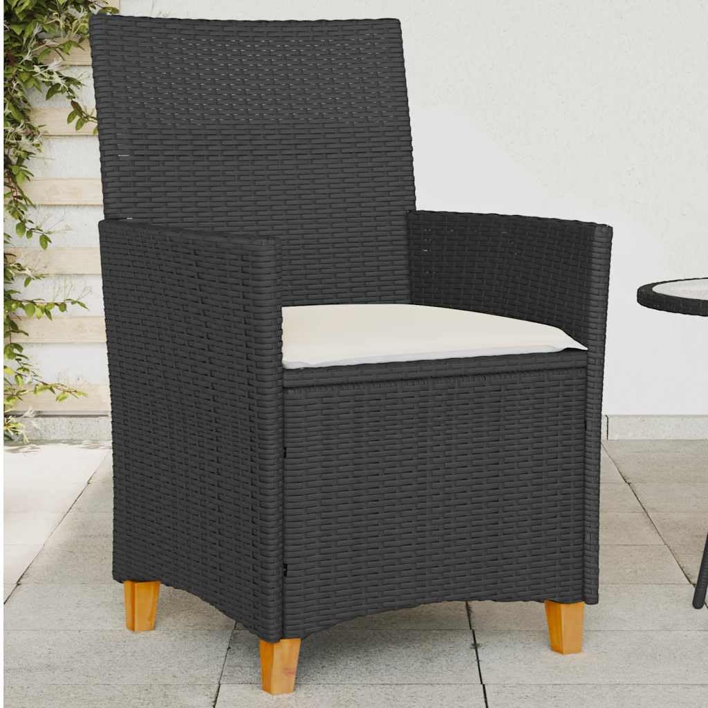 vidaXL Lot de 2 Chaises de Jardin avec Coussins, Sièges avec Accoudoirs, Fauteuils de Terrasse Patio, Moderne, Noir Résine Tressée et Bois