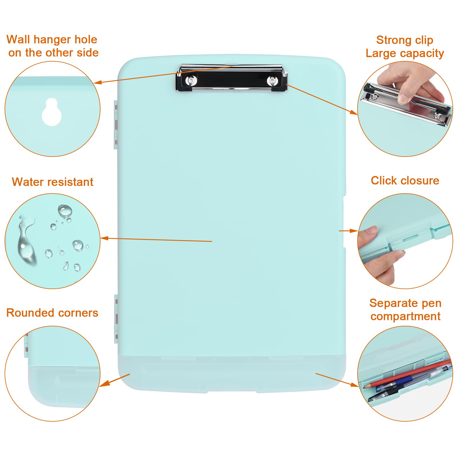 ZCZN A4 Clipboard with Storage, Plastic Clipboard Folder with Separate Pen Compartment, Eggshell Blue, 1 Unit - Image 4