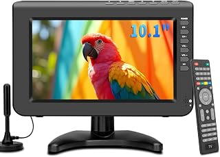 Jexiop 10.1 Inch Portable TV: 720P HD Screen, ATSC Tuner, HDMI USB Ports, Antenna, 12V Car Charger for Kitchen, Caravan, Travel