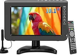 TV portátil de 10,1 polegadas, tela pequena de 720p com antena e sintonizador digital ATSC, porta USB HDMI, cabo carregador de 12 volts/alimentação CA para caravana e cozinha
