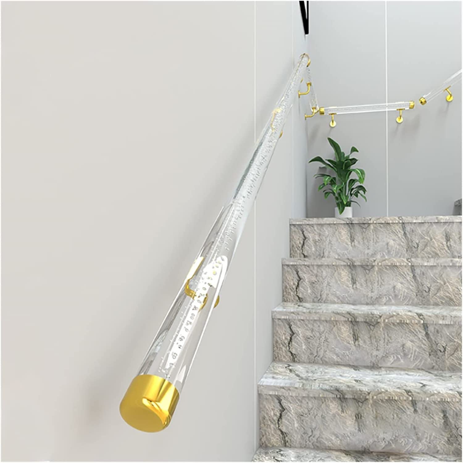 Gyeqxkt Gold Clear Acrylic Banister Handrail For Stairs With Non Slip Wall Mount Ideal For Elderly And Kids 8.2Ft Banister Rails