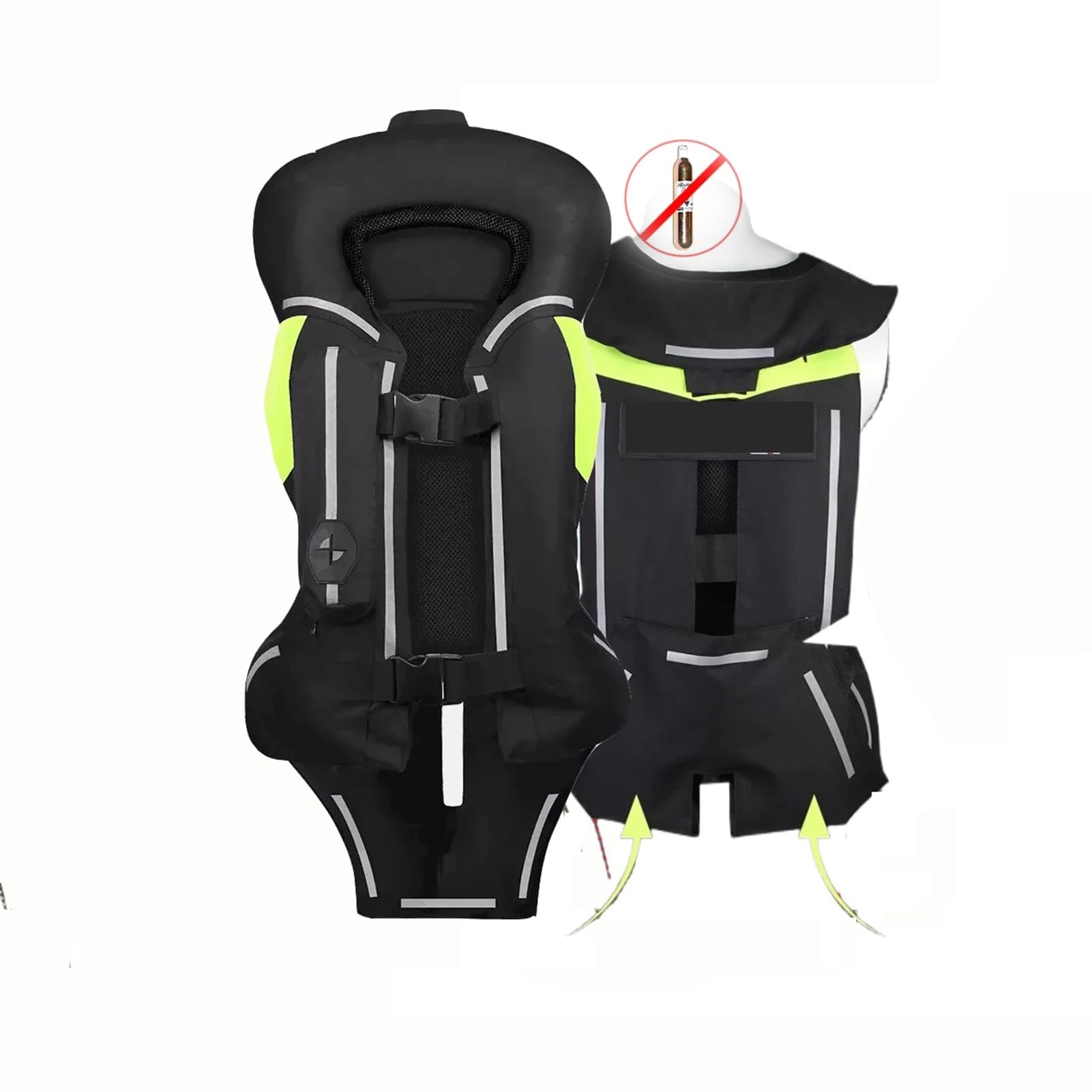 Motorrad-Airbag-Weste Motocross Air-Bag-Reitjacke Mit Hals- Und Schwanzwirbeln Nicht Mit CO2 (Black,M)