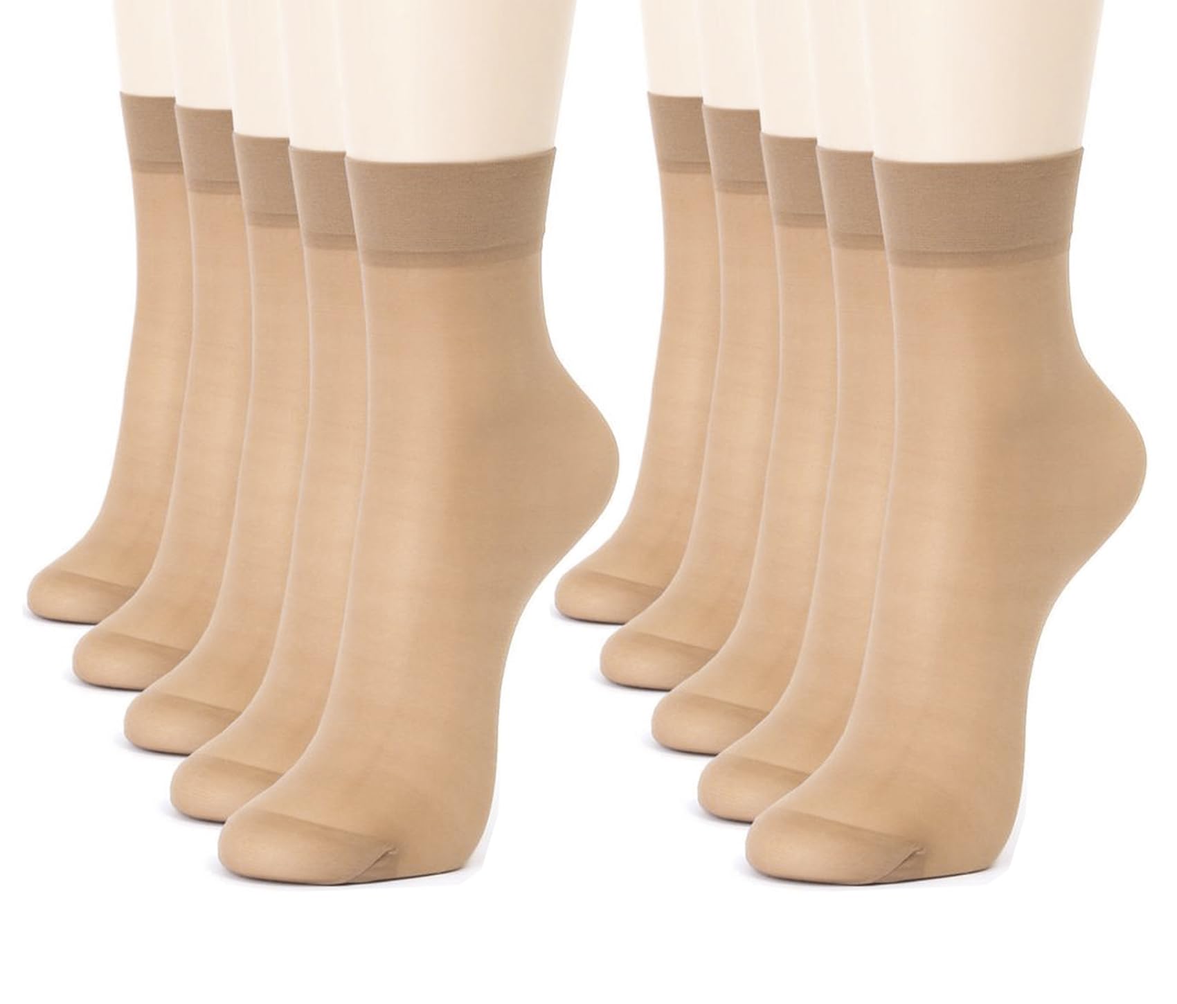 MALVA 10 Pairs Sheer Ankle High Socks with Reinfored Toe (Beige socks, Black socks)