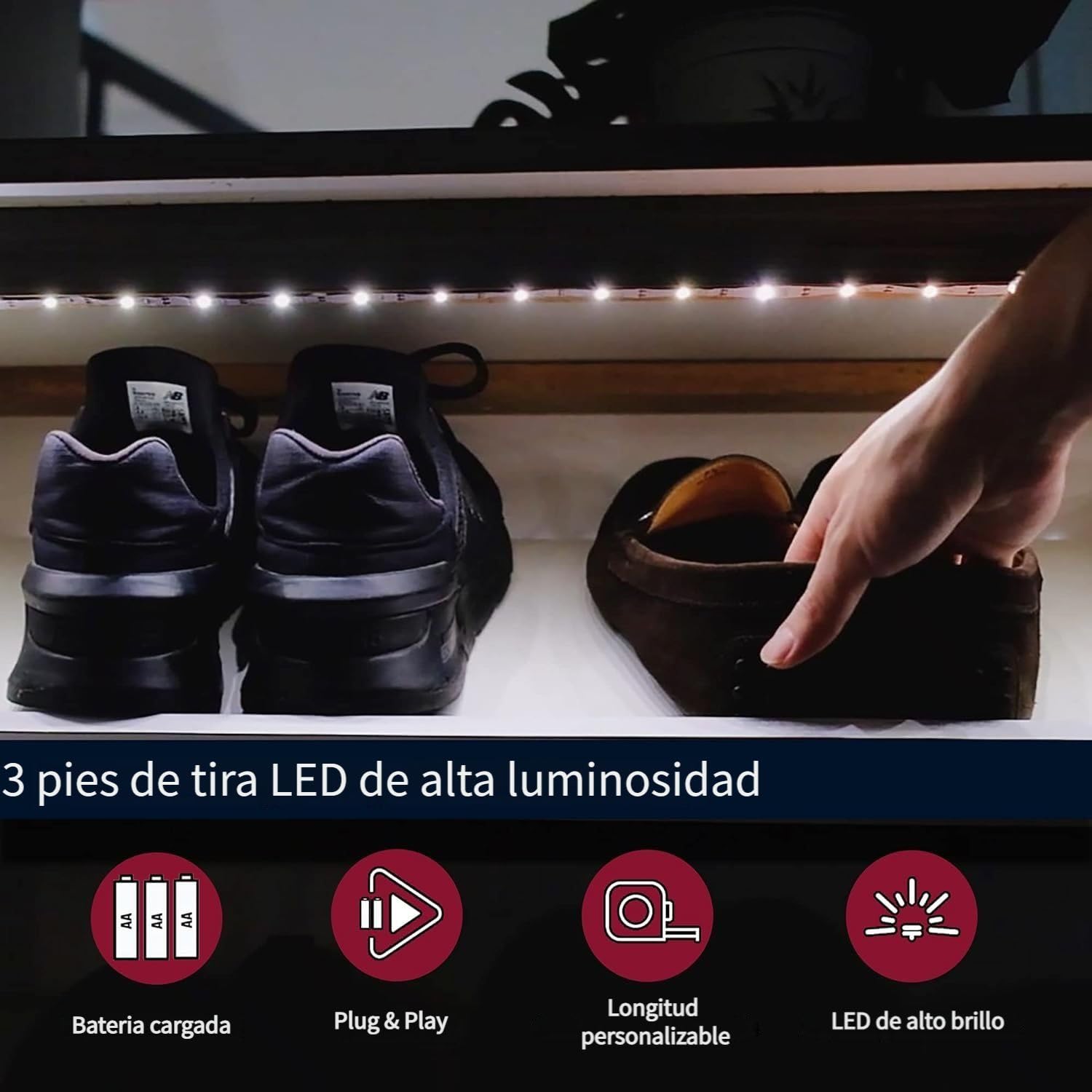 BestLuz Tira de luces LED que funciona con pilas para cocina debajo del gabinete, estantes, armario, paquete de 3 inalámbrico, blanco neutro, 4000K