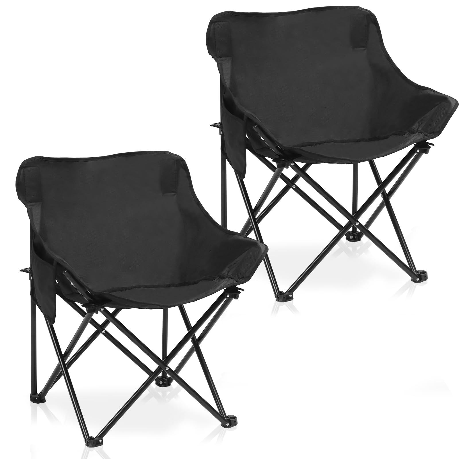 STRPRETTY BASIC Folding Camping Chairs Set of 2, Portable Outdoor Lawn Chairs with Side Pocket, Large Rear Pocket, Lightweight Foldable Chairs for Camping, Hiking, Fishing, Beach, Garden (Black)