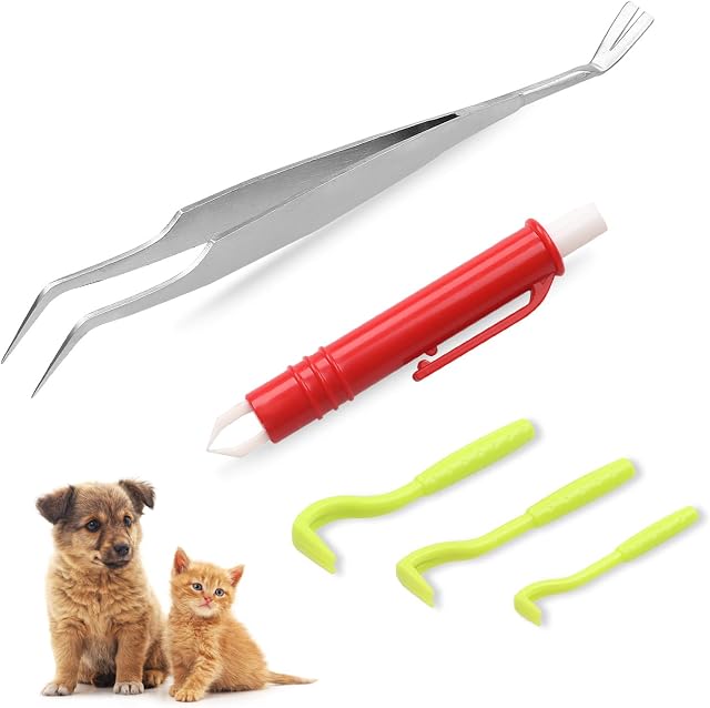 Reastar Tick Remover, 5PCS Tick Remover Kit with Set of 3 Tick Hook and 2 Tick Tweezer - for Dogs, Cats, Humans