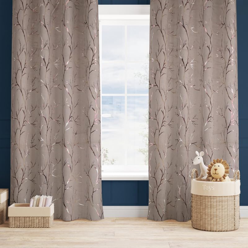 Image of Lighting Foil Printed True Blackout Long Door Curtains 9 Feet Set of 2, Heavy Room Darkening Thermal Insulated Eyelet Parda for Living Room & Bedroom, Curtain with Tie Back, 121x274cm, Brown