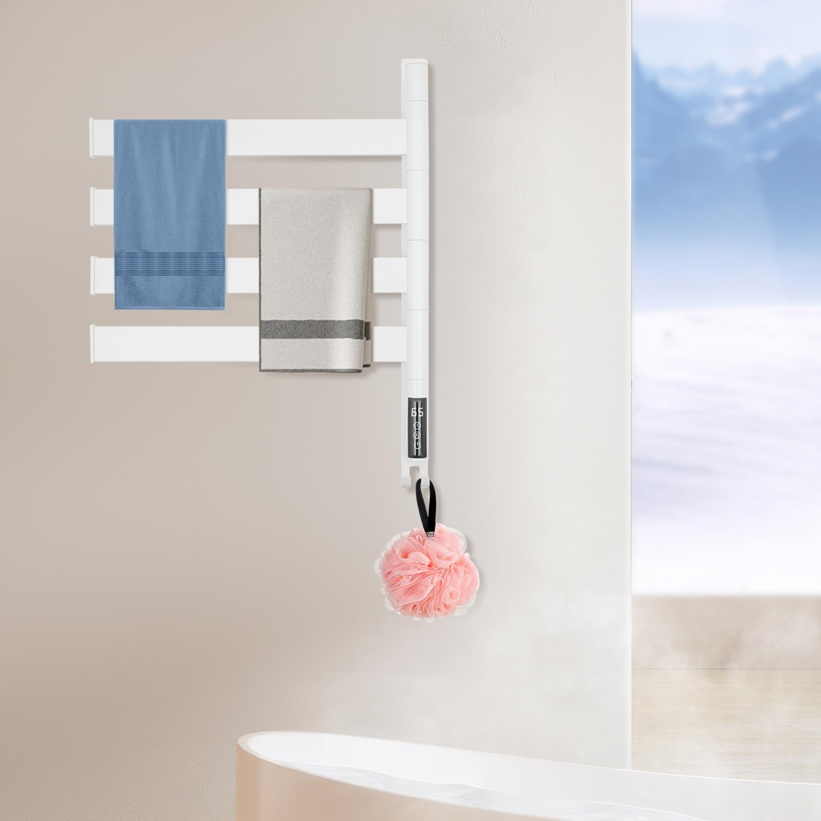 Scaldasalviette elettrico da bagno, con indicatore a LED, con termostato, scaldasalviette elettrico con termostato, scaldasalviette per bagno (bianco)