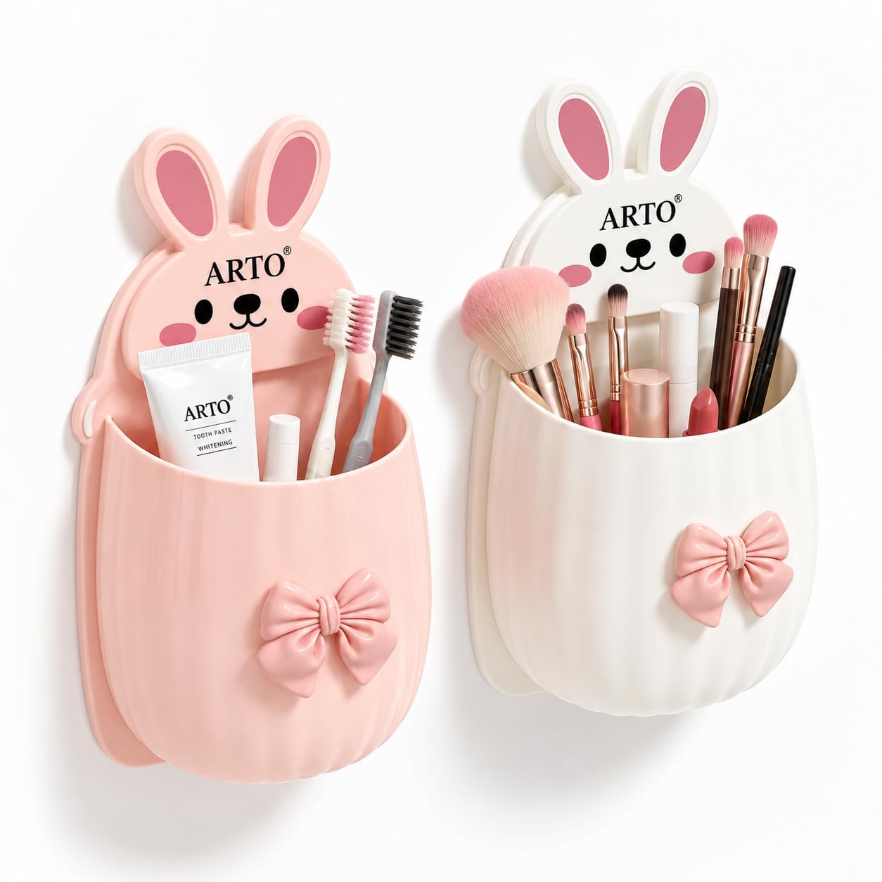 ARTO Cute Bunny Wall Hanging Holder - Kawaii Toothbrush Holder & Makeup Brush Organizer for Bathroom Vanity, Cosmetics & Dorm Room (Multicolour)-image-41