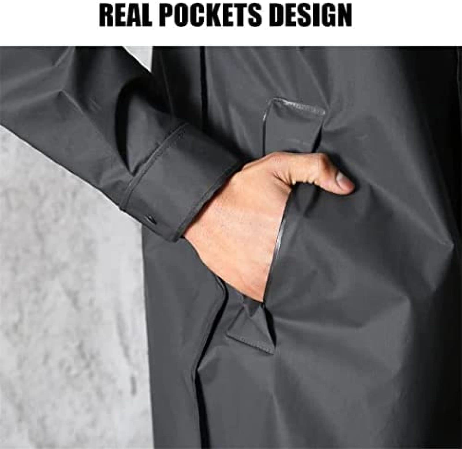OUTS Chubasquero Largo Impermeable Negro para Hombre Y Mujer, Chubasquero con Capucha para Exteriores, Senderismo, Viajes, Pesca, Escalada, Engrosado,Negro,3XL,Pleasant63