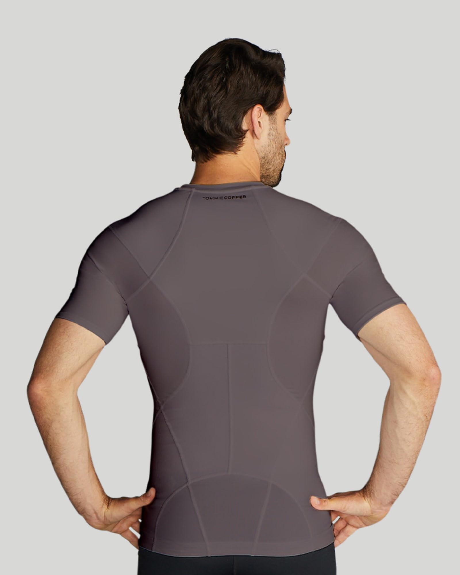 Tommie Copper Camisa de compresión de manga corta para hombre con cremallera frontal, soporte completo para espalda y hombros, corrector de postura
