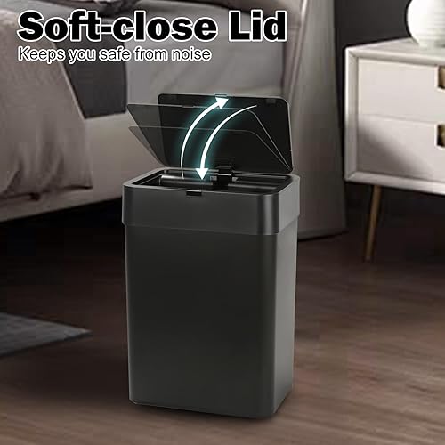 Miniatura 4 de Paquete de 2 cubos de basura para baño con tapa, 2.5 galones y 4 galones con sensor de movimiento, cubo de basura inteligente, cubo de basura