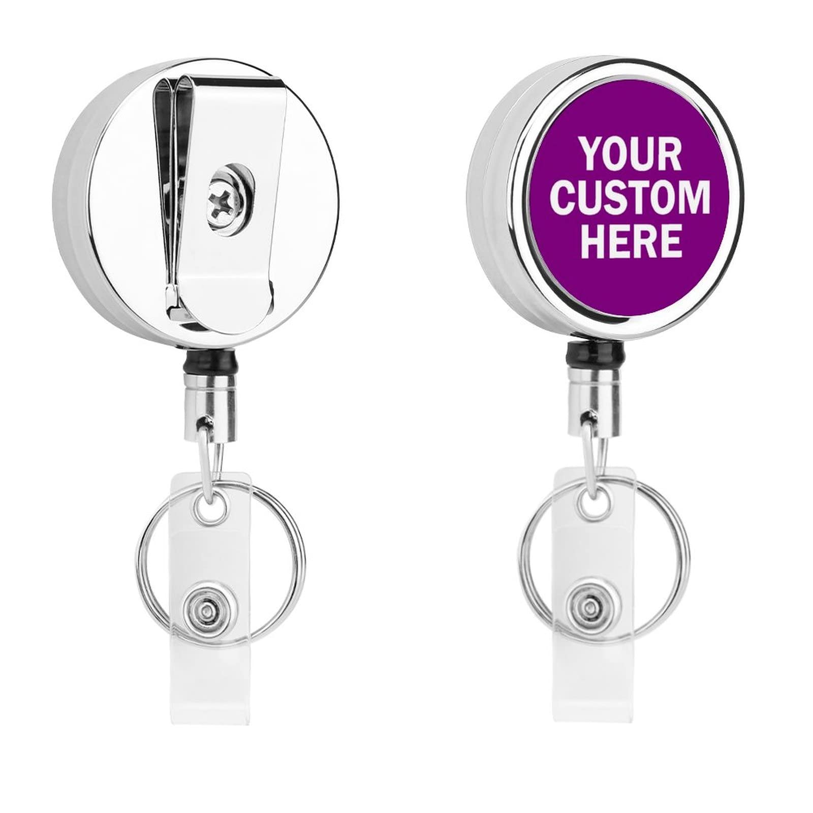 Custom Personalized Photo Retractable ID Badge Reel with Clip Add Name Text Logo Image Customized Badge Reels ID Badge Holder Reel Metal Key Chain for