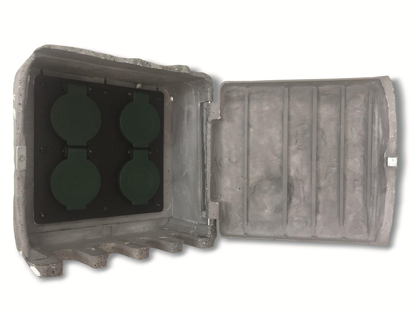 Gartensteckdose Steinoptik – 4-fach, IP44, grau, eckig, 3 m Kabel