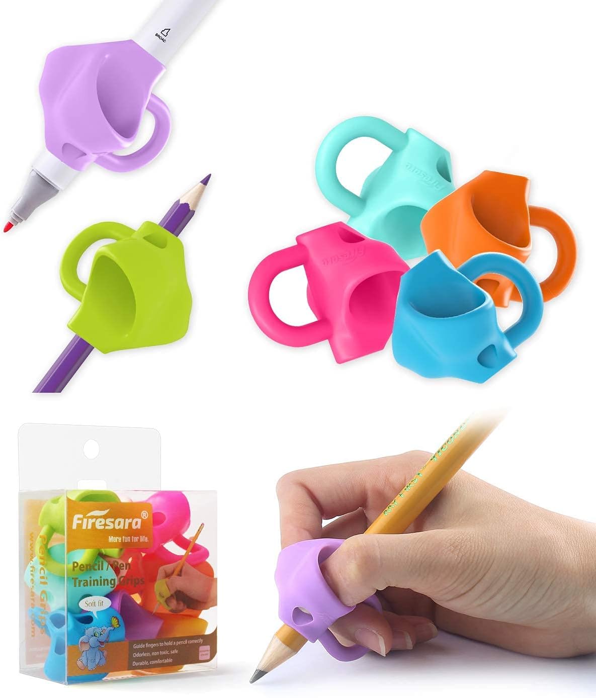 Firesara Training Grips, Upgrade Large Size Kids Training Grips Three Fingers Fixed Pencil Correction Grips for Kids Children Preschool Adult Handwrting for Lefties and Righties (4Standard+2Large)