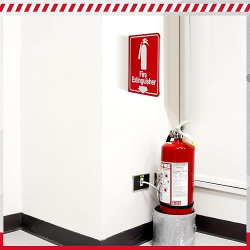 Miniatura 6 de Barydat 12 letreros de extintor de incendios con agujeros de montaje preperforados, extintor de incendios con flecha hacia abajo, letreros de
