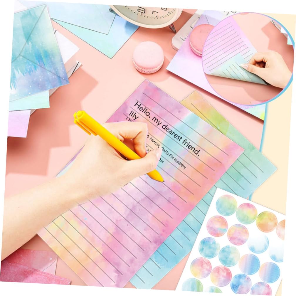 STOBOK Wasserfarben Briefpapier Satz mit 60 Blatt und Umschlägen Kreatives Schreibpapier aus Papier für Einladungen und Dekorative Nachrichten Einzigartiges Design