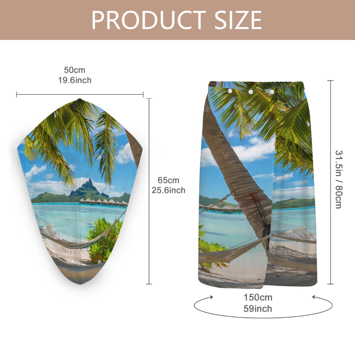 Mikrofaser-Duschtuch für Damen, mit Haar-Handtuch, Ozean, Strand, Palmen, tropische Insel, Meer, weiche Körperwickel, Kleid mit Haartrocknungskappe für Strand, Pool, Spa, 2 Sets