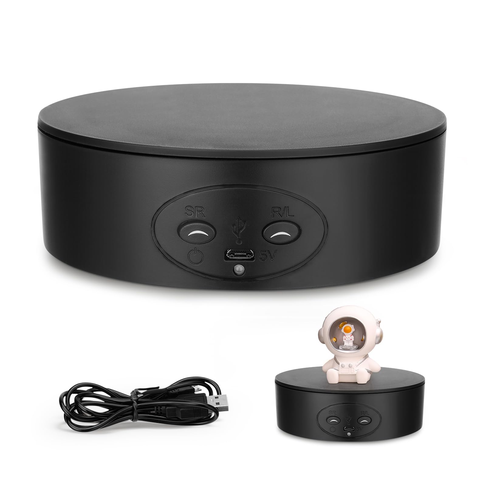 Piattaforma Girevole Elettrica, 13CM e 5KG Espositore Girevole Automatico a 360° con Direzione, Velocità Regolabile per Esposizione di Gioielli, Prodotti Digitali (Nero)
