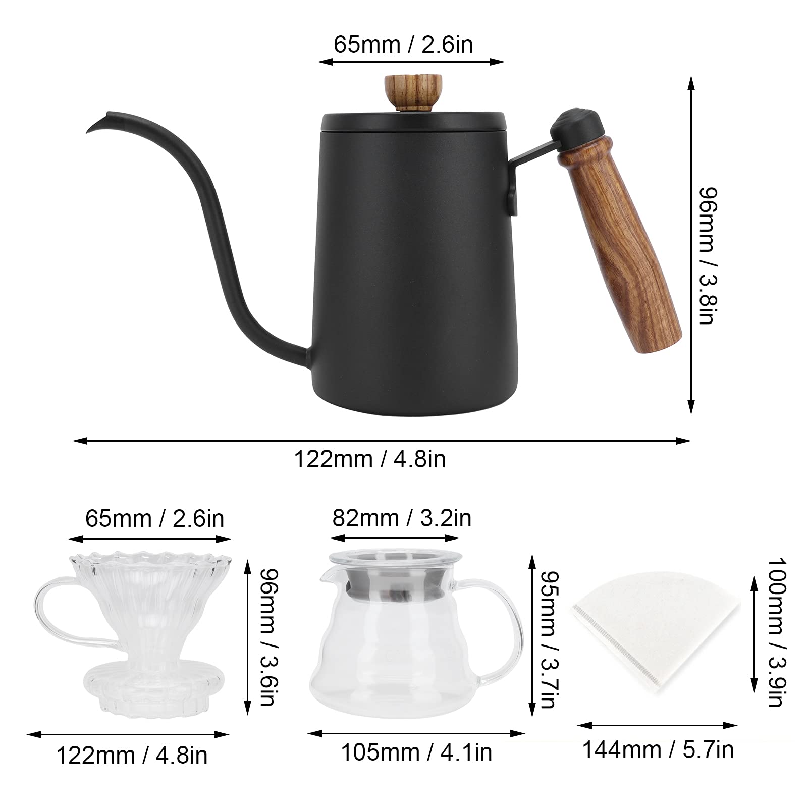 HMTE Cafetera para Verter, cafetera Duradera en Uso para la Cocina del hogar. (Juego Negro de 7 Piezas)