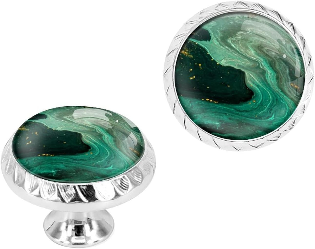 4 Pack Silver Drawer Knobs,Green Marble Agate Ripple Cabinet Knobs Crystal Glass Dresser Knobs Drawer Pulls Door Knobs for Kitchen Cabinet Hardware