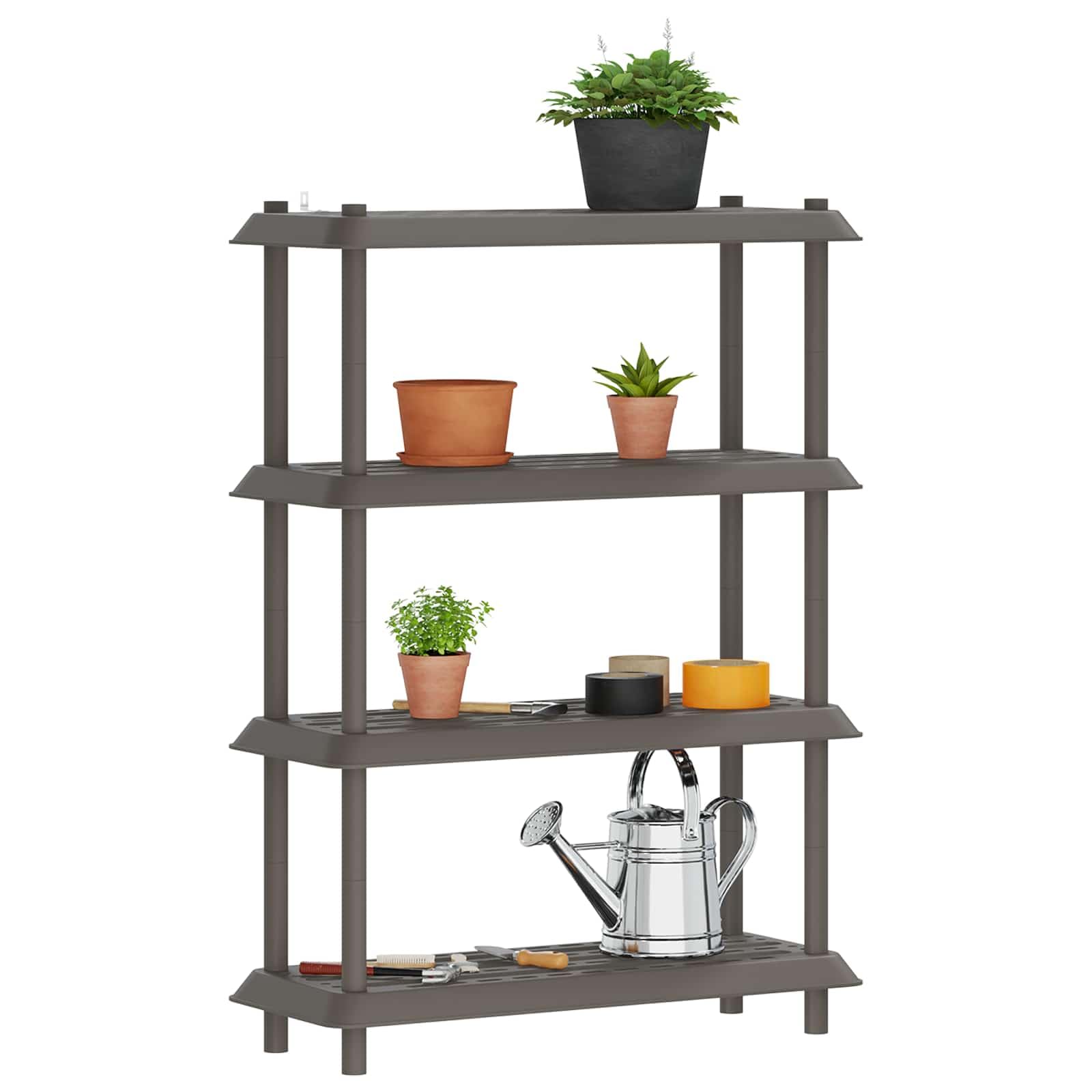 Générique Unità portaoggetti 4 livelli 100 x 40 x 136,5 cm PP Grigio Chiaro | Uso interno esterno, fori drenaggio, pulizia semplice, supporto piante, fissaggio a parete incluso