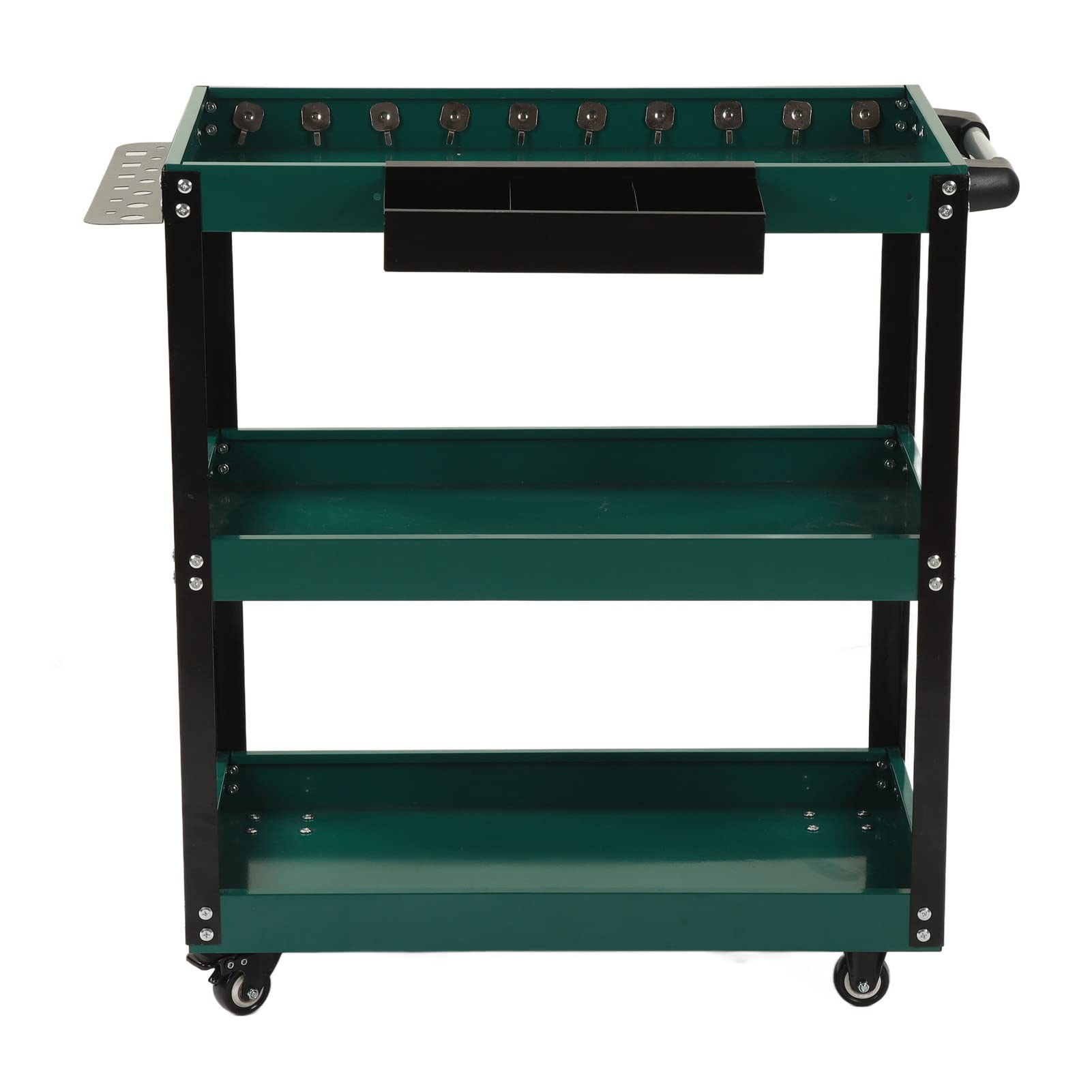 Carro Rodante con Estantes de 3 Capas con Ruedas Bloqueables para Almacenamiento de Herramientas en el Garaje del Hogar, Acero Negro Verde Portátil 28.3x30.9x14.2in