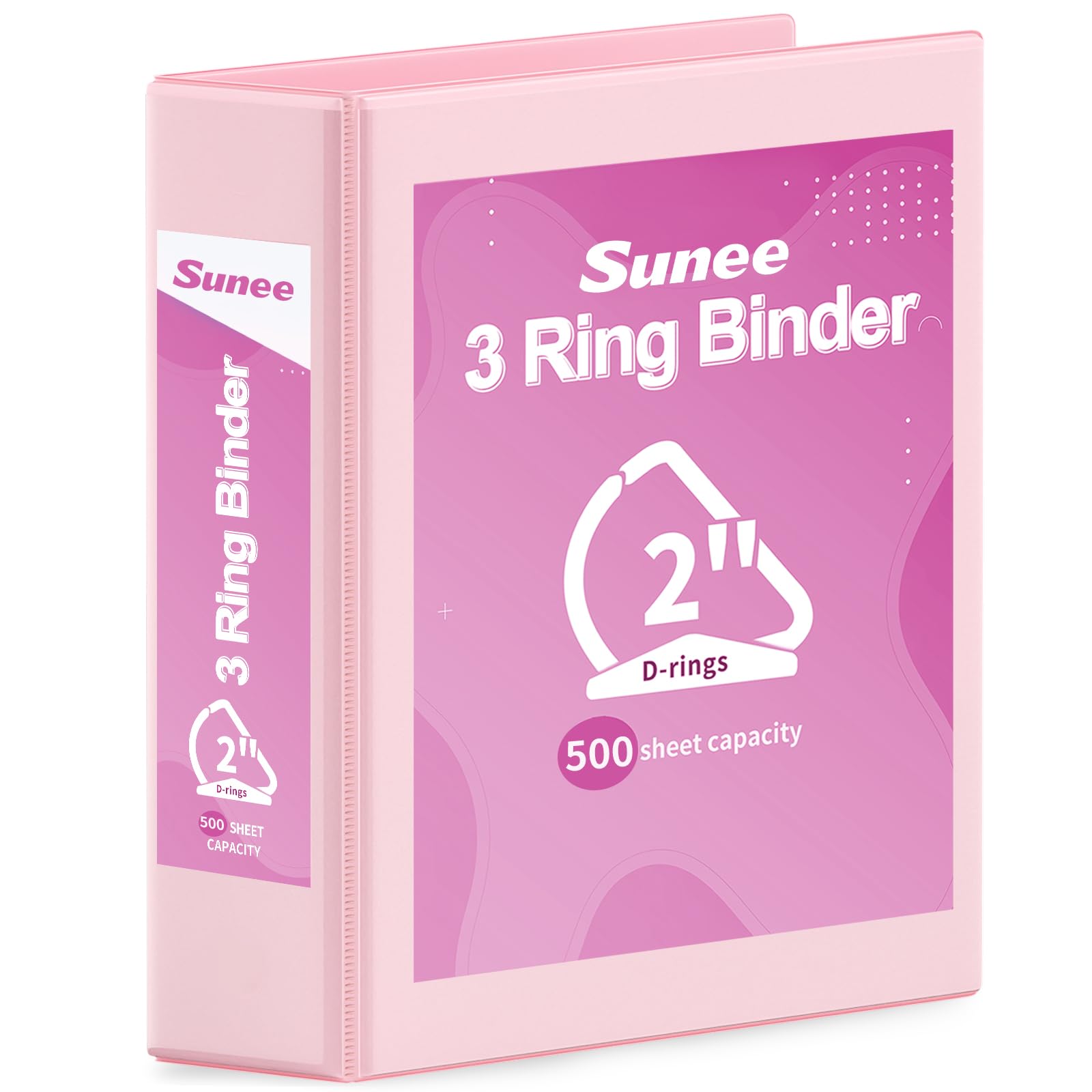 SUNEE 3 Ring Binder, 2 Inch Clear View PVC-Free (Fit 8.5x11 Inches) for School or Office, Pink, 1 Pack