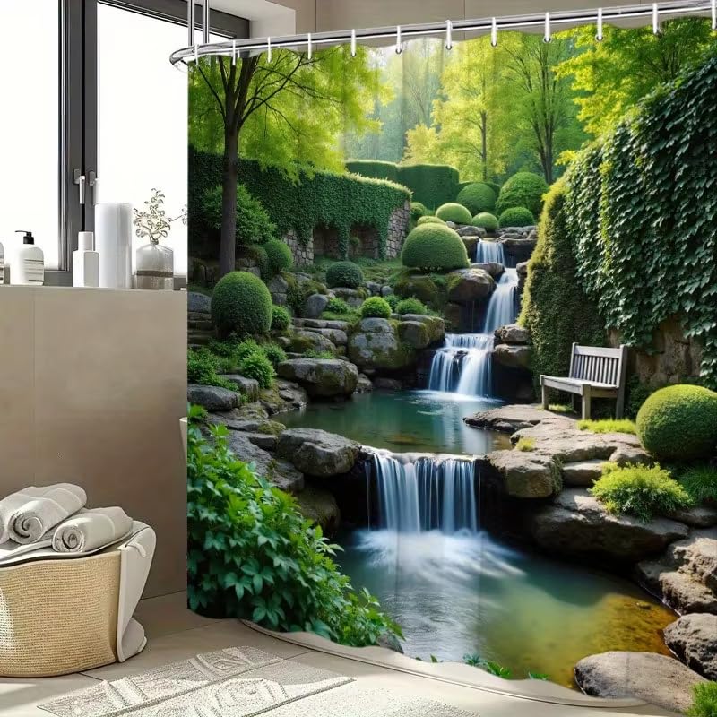 Rideau de Douche Cascade Jardin Zen Imperméable et Multi-Styles 70x190