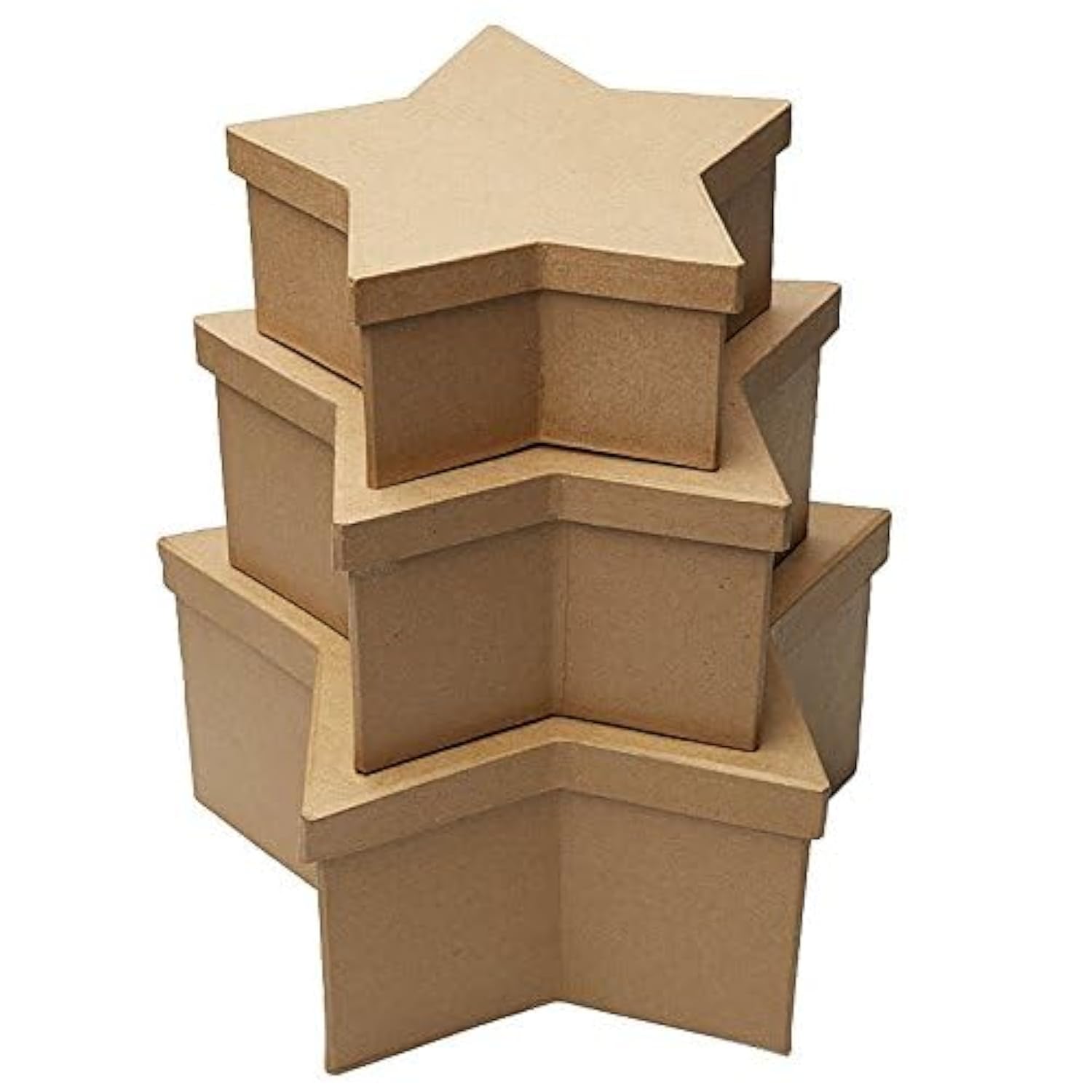 Factory Direct Craft Handcrafted Paper Mache Star Shaped Box Set - 3 Premade Papier Mache Cardboard Nested Star Boxes (1 of Each Size Box) - Ready to Paint and Decorate (7-1/2", 9", 11")