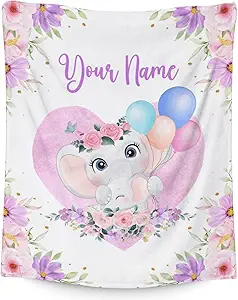 Personalized Elephant Blanket Gifts with Name - 60"x80" Cute Throw for Women Girls - Purple Soft Fuzzy Blankets for Bed, Couch & Living Room