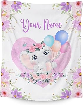 Personalized Elephant Blanket Gifts with Name - 60"x80" Cute Throw for Women Girls - Purple Soft Fuzzy Blankets for Bed, Couch & Living Room
