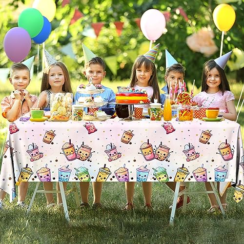 Image of Boba Tea Party Decorations,3pcs Bubble Tea Birthday Tablecloths Waterproof Plastic Boba Table Covers for Boba Party Decorations