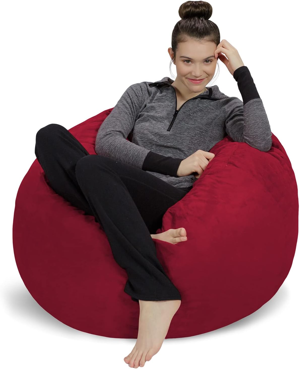Sofa Sack Bean Bag Chair - Plush, Ultra Soft - Memory Foam Bean Bag Chair with Microsuede Cover - Stuffed Foam Filled Furniture and Accessories for Dorm Room 3 Feet - Cherry Red