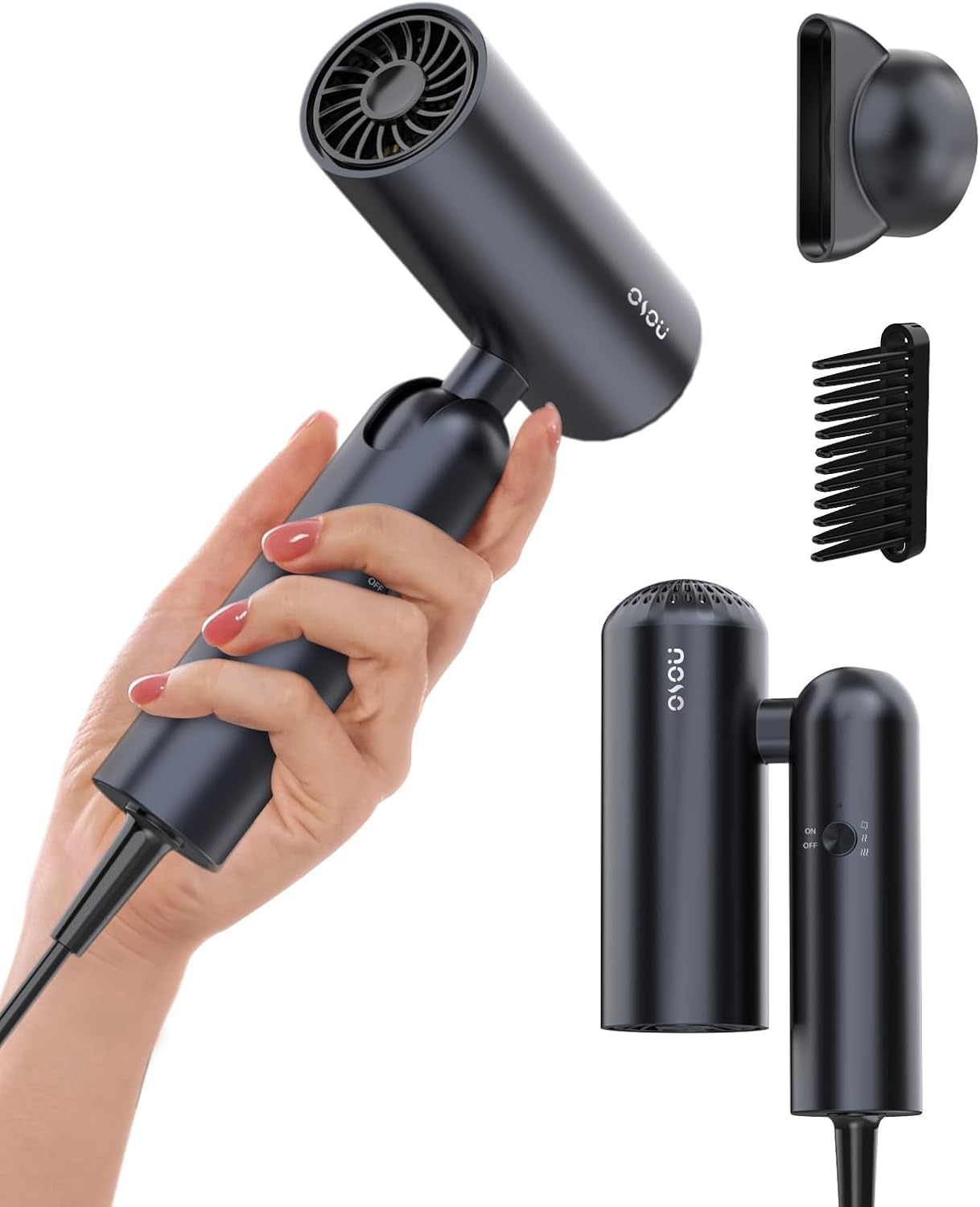 Foldable Hair Dryer for Travel - Global Voltage with Auto-Sensing 1B Plasma Particles 200times s Temp Control Portable